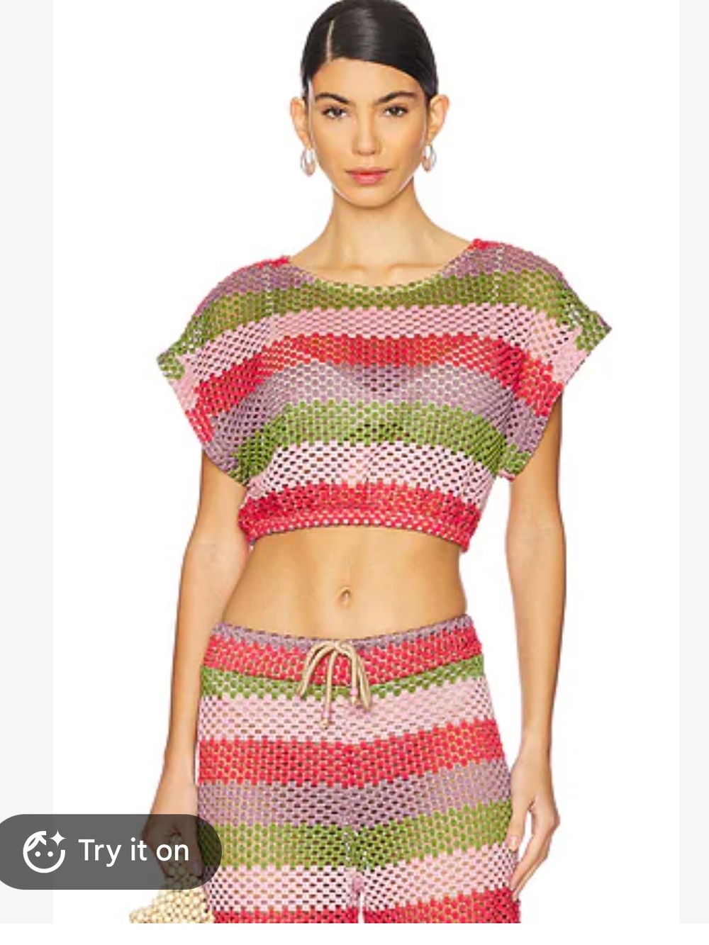 PQ Swim Renee Striped Crochet Crop Top in Pink, Green & Red XS/S
